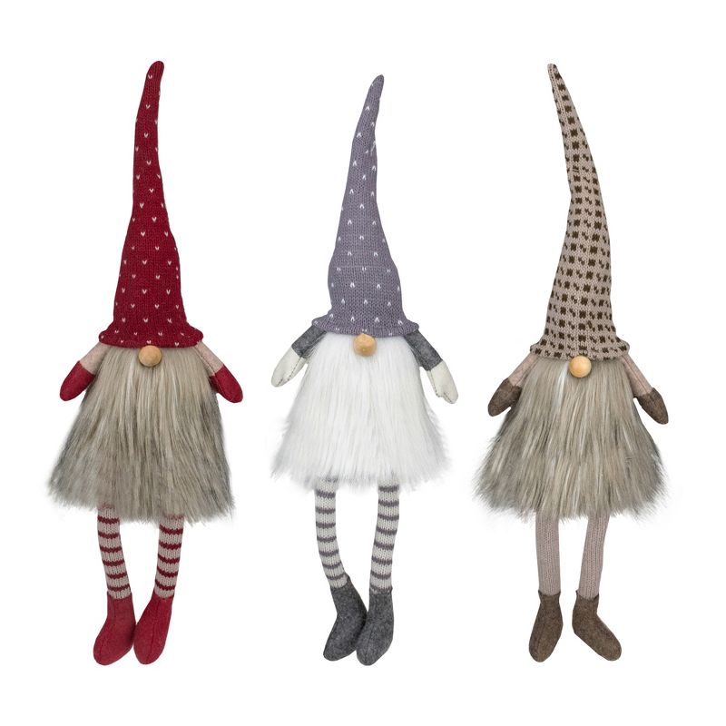 Northlight Set of 3 Sitting Christmas Gnomes with Dangling Legs 20", 1 of 5