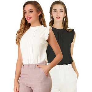 Allegra K Women's Ruffled Crew Neck Office Vintage Sleeveless Blouses 2 Pcs - 1 of 4