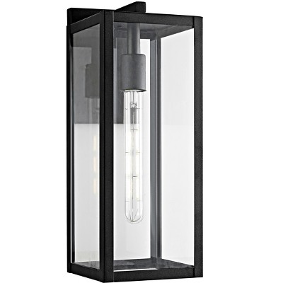 Black Iron Rectangular Outdoor Wall Lantern Sconce with Clear Glass