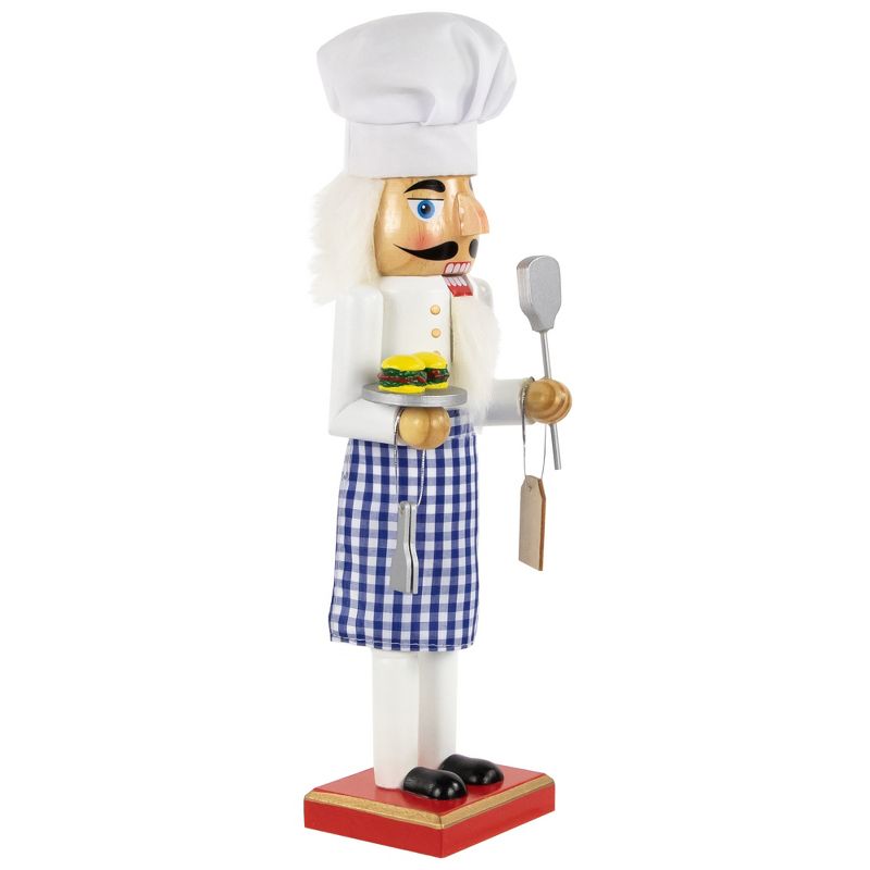 Northlight 14" White and Blue Chef with Gingham Apron Wooden Christmas Nutcracker, 4 of 6