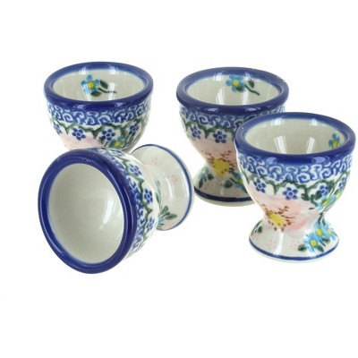 Blue Rose Polish Pottery Apple Blossom 4PC Egg Cup Set