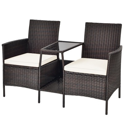 Tangkula Patio Loveseat 2 Person Cushioned Seats With Center Table ...