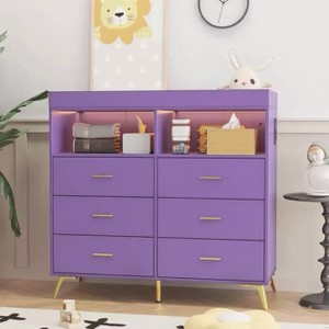 Baby Dresser with 6 Drawers, Power Outlet, and Changing Table Top, Black, Multifunctional Nursery Storage Solution - 1 of 4