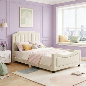 Luxystar Twin Size Upholstered Daybed with Classic Stripe Shaped Headboard and One Side Guardrail - 1 of 4