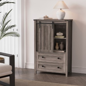 5-Drawer Bedroom Dresser with Sliding Barn Door & Adjustable Shelf | Farmhouse Tall Chest of Drawers | Storage Organizer for Hallway & Living Room - 1 of 4