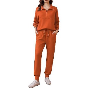 Pinspark 2 Piece Sets for Women Fall Travel Outfits Long Sleeve Tracksuit Joggers Sets Half Zip Sweatsuit Matching Set - 1 of 4