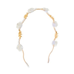 Unique Bargains Women's Cute White Rose Pearl Headbands Gold Tone 1 Pc - 1 of 4