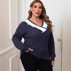 Coolmee Women's Plus Size V Neck Sweaters Long Sleeve Lightweight Knit Pullover Tops with Decorative Buttons - 2 of 4
