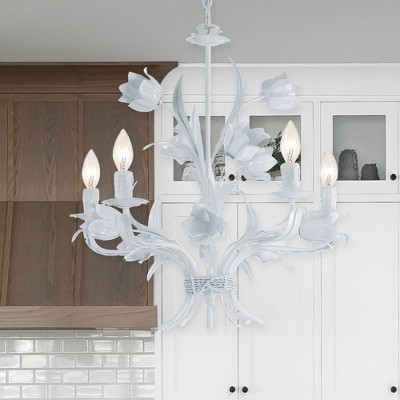 White Floral 5-Light Mini Chandelier with Crystal Accents