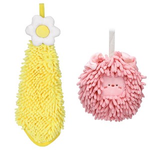 REGALWOVEN 2 Packs Soft Absorbent Cute Decorative Chenille Hand Towel for Bathroom 6" x 15"/7" x 7" - 1 of 4