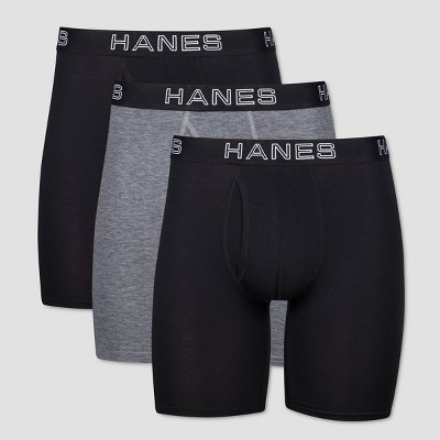 Hanes Premium Men's 3 Pack Long Leg Boxer Briefs with Total Support Pouch - Black/Gray