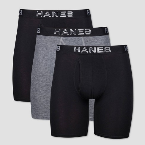 Hanes Premium Men's Long Leg Boxer Briefs with Anti Chafing Total Support  Pouch 3pk - Black/Gray S