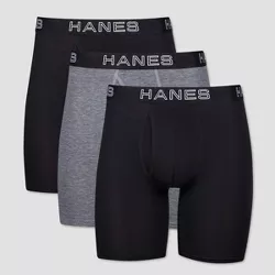Hanes Premium Men's 3 Pack Long Leg Boxer Briefs with Total Support Pouch - Black/Gray XL