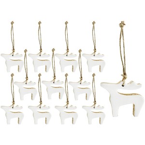 AuldHome Design White Reindeer Christmas Ornaments 12pk; Rustic Farmhouse Wood w/ Enamel Tree Decorations, Retro Vintage Enamelware Style - 1 of 4