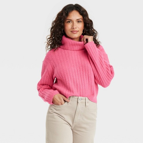 Women's Mock Turtleneck Cashmere-Like Pullover Sweater - Universal Thread™  Pink XS