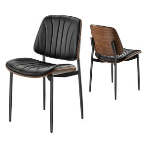 VEVOR Modern Dining Room Accent Chairs Set of 2, Upholstered Leather Side Chair, Kitchen Table Chair with Thick Cushions and Metal Legs, Black - 1 of 4
