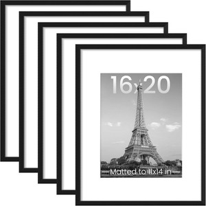 Attop 16x20 Picture Frame Set of 5, Display Pictures 11x14 with Mat or 16 x 20 Without, Wall Gallery Poster Frames, Black - 1 of 4