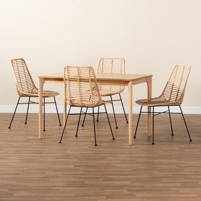 Manhattan Natural Oak and Rattan 5-Piece Dining Set