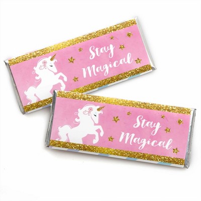 Big Dot of Happiness Rainbow Unicorn - Candy Bar Wrapper Magical Unicorn Baby Shower or Birthday Party Favors - Set of 24