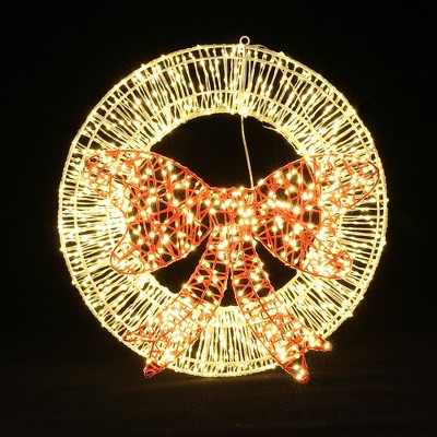 1.6-Foot Gold LED Christmas Wreath with Red Light Bow