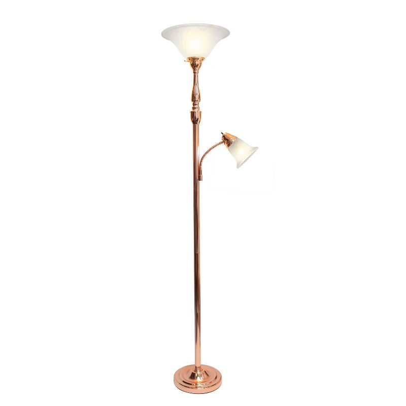 Torchiere Floor Lamp with Reading Light and Marble Glass Shade - Lalia Home, 3 of 8