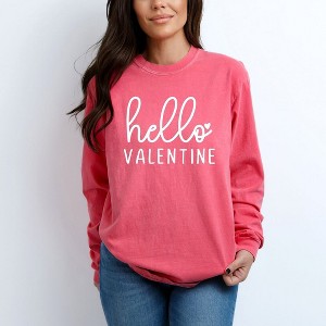 Simply Sage Market Women's Hello Valentine Cursive Long Sleeve Garment Dyed Tee - 1 of 4