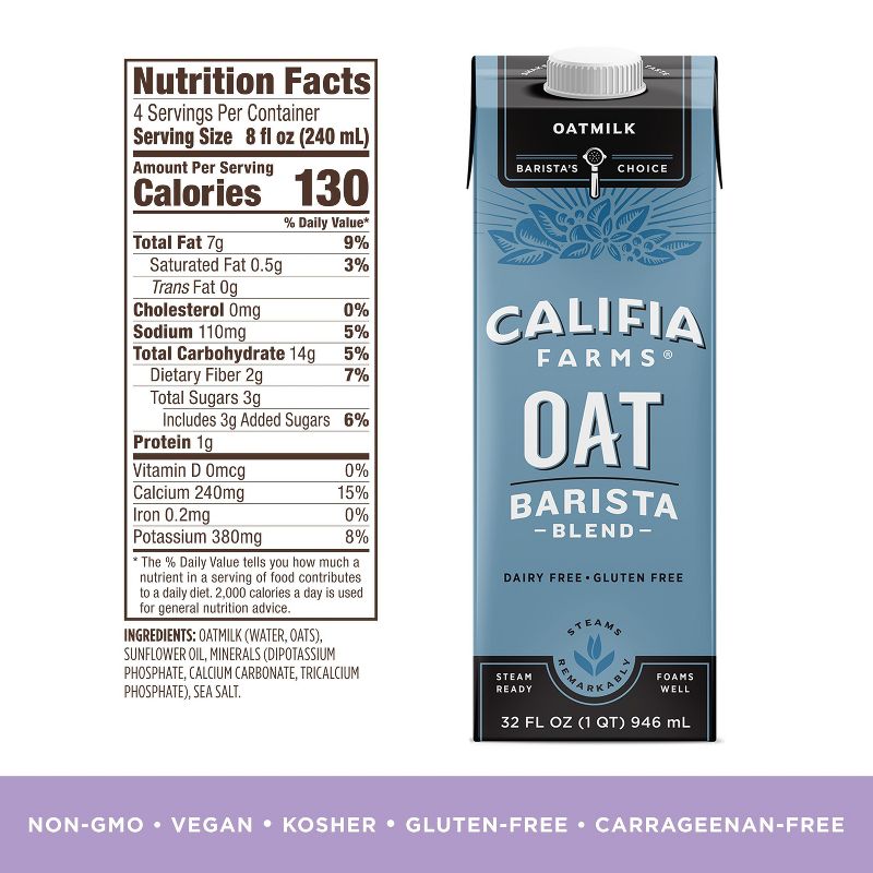 Califia Farms Oat Barista Blend Oat Milk - 1qt, 6 of 7