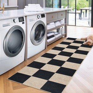 Washable Easy Jute Rugs Checkered Area Rugs Non-Slip Contemporary Plaid Accent Carpet Neutral Low Pile Indoor Outdoor Floor Mat - 1 of 4