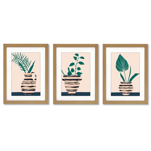 Americanflat 24 x 36 Oak Organic Watercolor Pods by Pauline Stanley - 3 Piece Gallery Framed Print Art Set