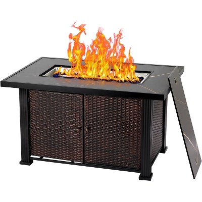 44" 2-In-1 Propane Fire Pit Table 50000BTU Outdoor Fireplace With Double Doors