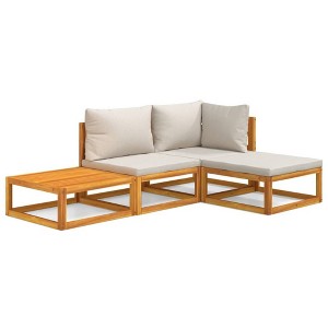 vidaXL 4-Piece Patio Furniture Set – Solid Acacia Wood Lounge Set with Light Gray Cushions – Modular Garden Sofa - 1 of 4