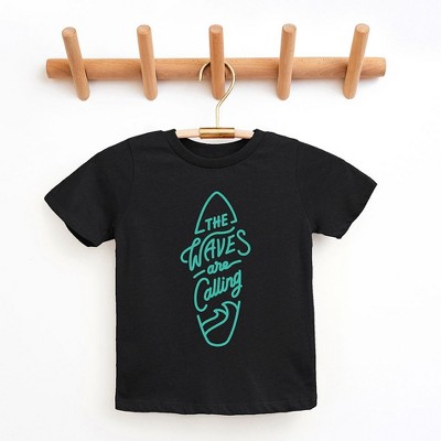 The Juniper Shop The Waves Are Calling Surf Board Toddler Short Sleeve Tee