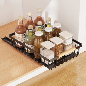 1 Pack Pull Out Cabinet Organizer, Sliding Mesh Cabinet Basket with 2 Cars Lines No Drill Adhesive Sliding Drawers - 1 of 4