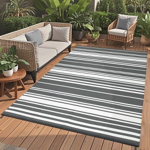 Outdoor Rug Waterproof Mat Outside Rugs for Patio Camping Balcony Modern Strip Plastic Straw Rug - 1 of 4