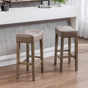 Furniture,Counter Height 29" Bar Stools for Kitchen Counter Backless Faux Leather Stools Farmhouse Island Chairs (29 Inch, Black, Set of 2) - 1 of 4