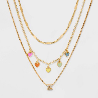 Girls' Multi Hearts Initial Necklace Set - art class™