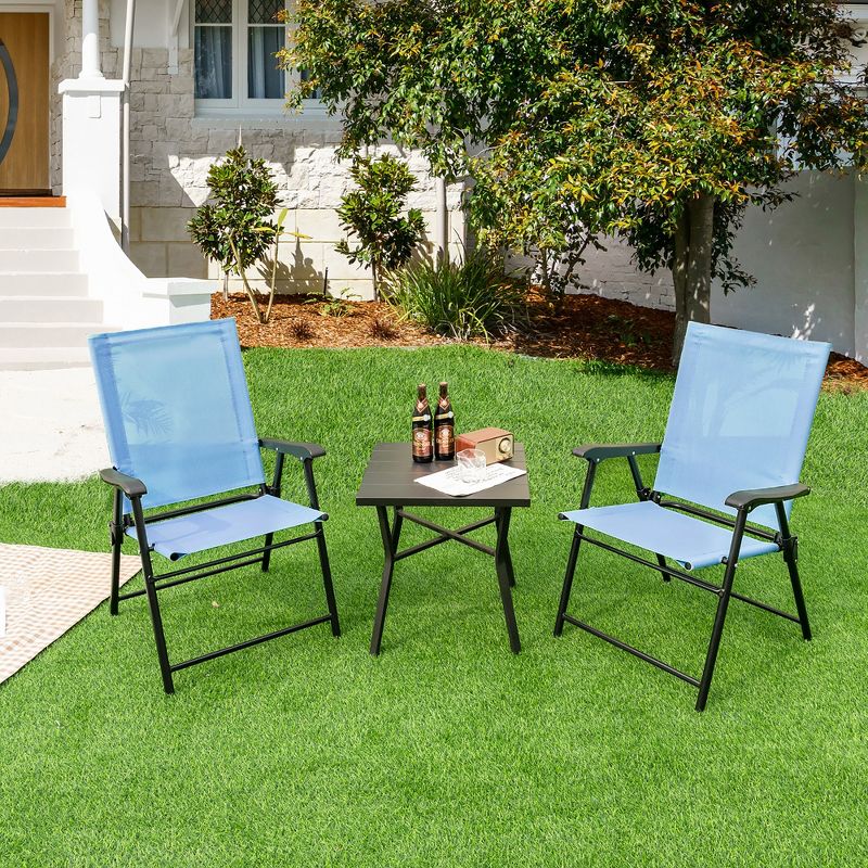Costway Patio Portable Armrests Chair Folding Sling Back Chair  Blue, 2 of 9