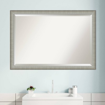Elegant Brushed Pewter Rectangular Bathroom Wall Mirror