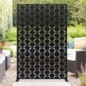 72" H Metal Privacy Screen for Outdoor, Freestanding Decorative Privacy Screen with Stable Base, Metal Fence Panel for Balcony Patio Garden - 1 of 4