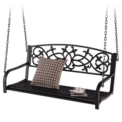 Tangkula Patio Porch Swing 2-Person Outdoor Metal Swing Bench Chair w/ Chains