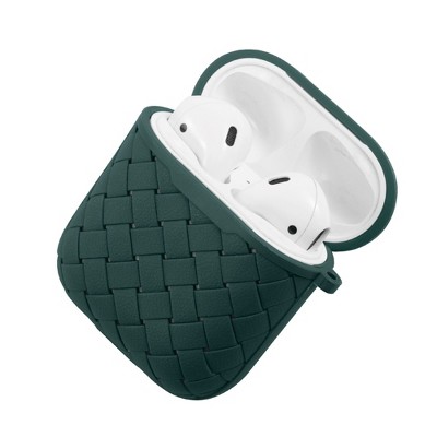 Insten Case Compatible with AirPods 1 & 2 - Weave Shape Protective Skin Cover with Keychain, Green