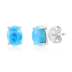 Caribbean Treasures Sterling Silver Oval Stud Earrings - Larimar - Blue - 1 of 1