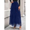 Tulle Skirts for Women 2025 Fall Fashion Elastic High Waisted Fairy Tiered Flowy A-Line Casual Maxi Long Skirt Navy Blue - 3 of 4