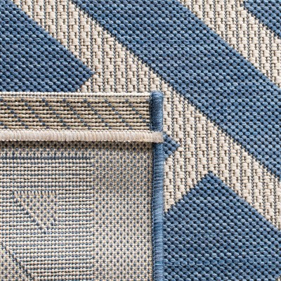 Rectangular Blue and Light Beige Synthetic Easy Care Rug