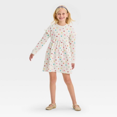 Girls' Long Sleeve Valentine's Day Hearts Dress - Cat & Jack™ Cream M :  Target