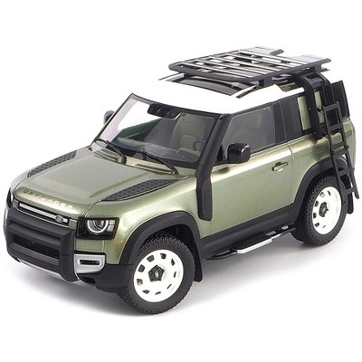 2020 Land Rover Defender 90 with Roof Rack Pangea Green Metallic with White Top 1/18 Diecast Model Car by Almost Real