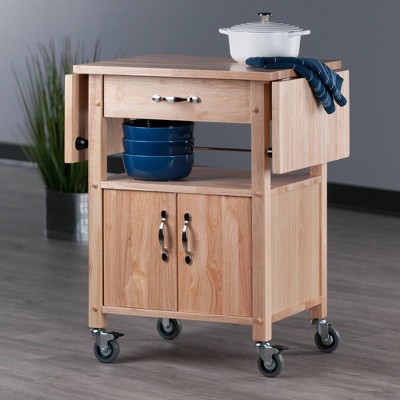 Transitional Brown Wood Drop-Leaf Kitchen Cart with Storage