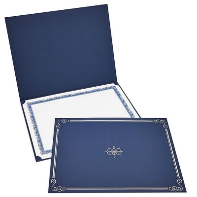 12-Pack Certificate Holder, Diploma Cover for Letter Size Award & Certificates, Blue, Silver Foil, 11.2" x 8.8"