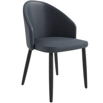 LeisureMod Paradiso Modern Dining Chairs Upholstered Seat Curved Back in Black Solid Wood Legs Contemporary Side Chairs