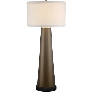 Possini Euro Design Karen Modern Table Lamp with Round Black Marble Riser 36" Tall Dark Gold Glass Off White Shade for Bedroom Living Room Nightstand - 1 of 4